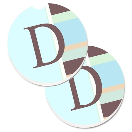 Carolines Treasures Letter D Initial Monogram Blue Stripes Cup Holder Car Coaster, 2PK CJ1003-DCARC